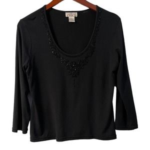 Creda Black Black Sequin Size Large Lightweight Sweater